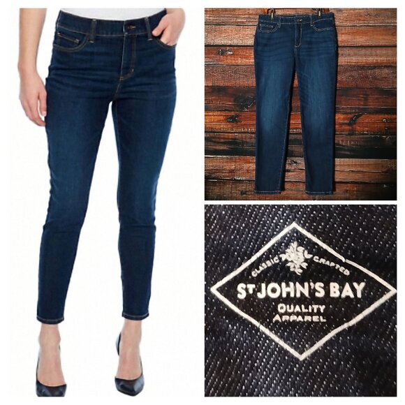St Johns Bay Jeans 12 Petite Skinny Mid Rise Blue Denim Stretch - Picture 1 of 10